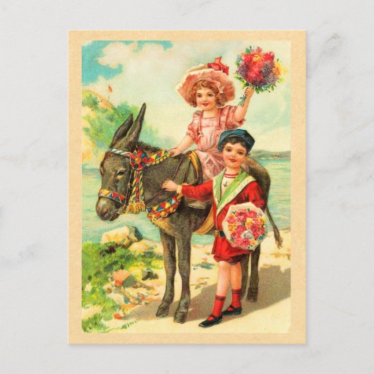 Vintage Donkey-Geburtstagskarte Postkarte (Vorderseite)