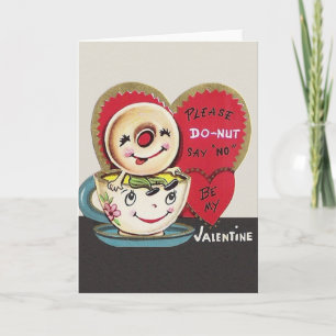 Vintage-Donut- und Kaffee-Tasse Valentinstag-Karte Feiertagskarte