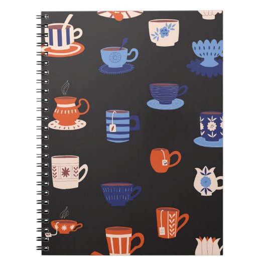 Vintage Doodle Cups Nahtloser Hintergrund Notizblock (Vorderseite)
