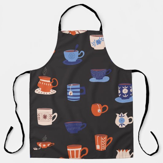 Vintage Doodle Cups Nahtloser Hintergrund Schürze (Vorderseite)