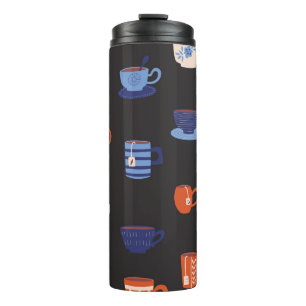 Vintage Doodle Cups Nahtloser Hintergrund Thermosbecher
