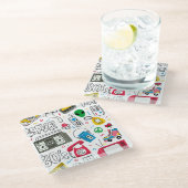 Vintage Doodle-Kollektion der 80er Jahre. Glasuntersetzer (Schrägansicht)