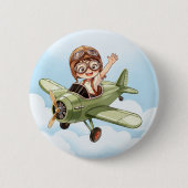 Vintage Doppeldecker Flugzeug Junge Blauer Wolkenh Button (Vorderseite)