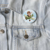 Vintage Doppeldecker Flugzeug Junge Blauer Wolkenh Button (Beispiel)