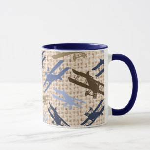 Vintage Doppeldecker Jute-Druck Flugzeug-Muster Tasse
