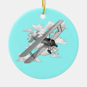 Vintage Doppeldecker Keramik Ornament