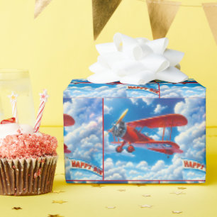 Vintage Doppeldecker mit Geburtstagsbanner Geschenkpapier