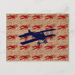 Vintage Doppeldecker-Propellerflugzeug auf Jute-Dr Postkarte