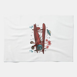 Vintage-Doppeldecker-UFO-Tropen-Reise-Shirt-Design Geschirrtuch