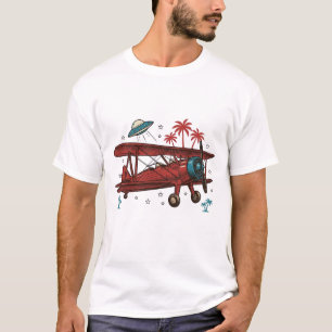 Vintage Doppeldecker UFO Tropisches Reise-Shirt De T-Shirt