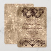 Vintage-Doppelherzen-Champagner-Hochzeitseinladung Einladung (Vorne/Hinten)