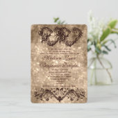 Vintage-Doppelherzen-Champagner-Hochzeitseinladung Einladung (Stehend Vorderseite)