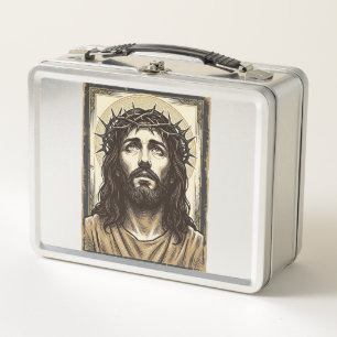 Vintage Dornenkrone religiöses Porträt Metall Brotdose