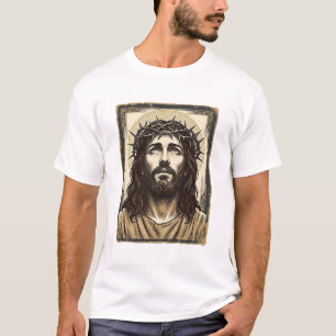 Vintage-Dornenkrone religiöses Porträt T-Shirt