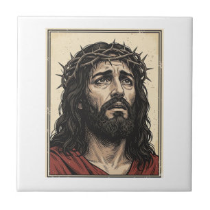 Vintage-Dornenkronen-Religionsportrait-Vektor-Art_ Fliese
