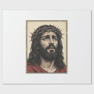 Vintage-Dornenkronen-Religionsportrait-Vektor-Art_ Geschenkpapier