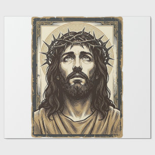 Vintage-Dornenkronen-Religionsporträt Geschenkpapier