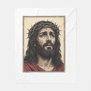 Vintage-Dornenkronen-Religionsporträt-Vektor-Art_ Fleecedecke
