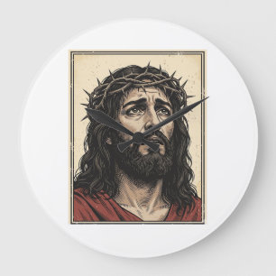 Vintage-Dornenkronen-Religionsporträt-Vektor-Art_ Große Wanduhr