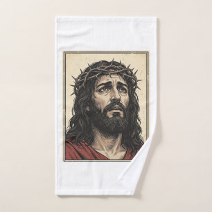 Vintage-Dornenkronen-Religionsporträt-Vektor-Art_ Handtuch