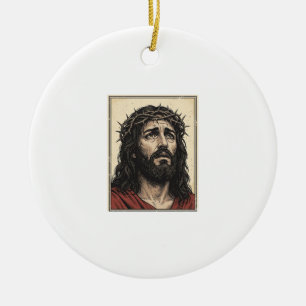 Vintage-Dornenkronen-Religionsporträt-Vektor-Art_ Keramik Ornament