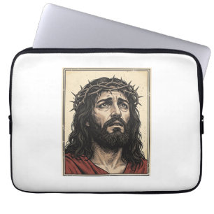 Vintage-Dornenkronen-Religionsporträt-Vektor-Art_ Laptopschutzhülle