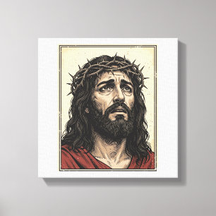 Vintage-Dornenkronen-Religionsporträt-Vektor-Art_ Leinwanddruck