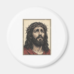 Vintage-Dornenkronen-Religionsporträt-Vektor-Art_ Magnet