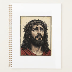 Vintage-Dornenkronen-Religionsporträt-Vektor-Art_ Planer