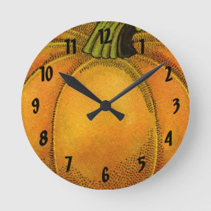 Vintage-Dosenetikett-Kunst, Schmetterling Kürbis G Runde Wanduhr