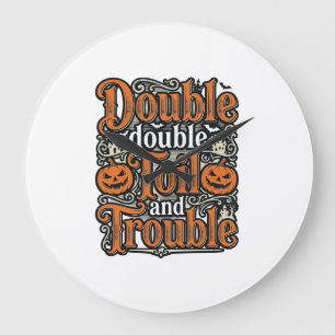 Vintage Double Toil Trouble Halloween-Shirt-Design Große Wanduhr