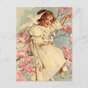 Vintage-Dove-Mädchen-Ostern Feiertagspostkarte