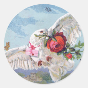Vintage dove with flowers and a letter runder aufkleber