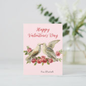 Vintage Doves Pink Valentine's Day Card Postkarte (Stehend Vorderseite)