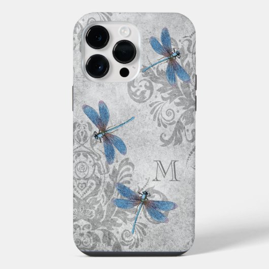Vintage Drachenfliege mit Monogramm iPhone Hülle (Rückseite)