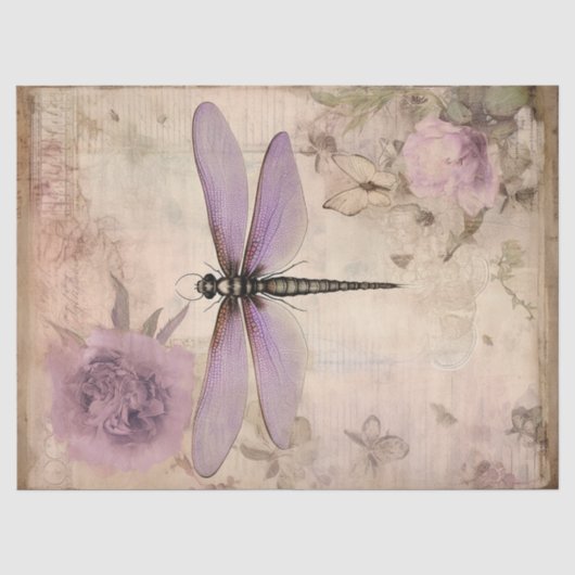 Vintage Dragonfly Ephemera Decoupage Seidenpapier (Vorderseite)