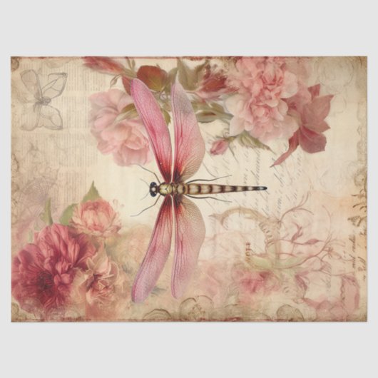 Vintage Dragonfly Ephemera Decoupage Seidenpapier (Vorderseite)