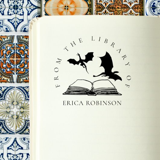 Vintage Dragons Buch Individuelle Name Bibliothek Gummistempel