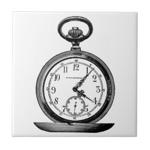 Vintage drawing of pocket watch (19th century) fliese