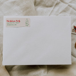 Vintage Drawn Red Green Christmas Tree Address