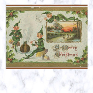 Vintage Drei Elfen und Plumpudding Weihnachten Postkarte