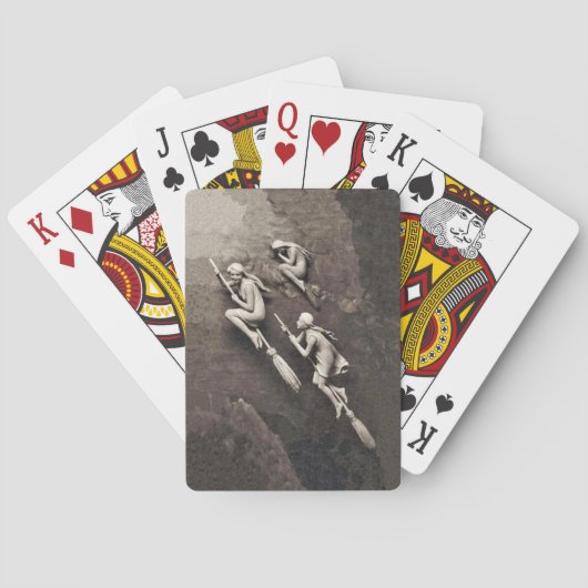 Vintage drei Halloween-Weiße Hexen fliegen Broom Spielkarten (Rückseite)