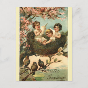 Vintage Drei Kinder in einem Osternest Postkarte