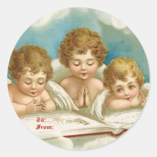 Vintage drei süße betende Engel-Geschenkanhänger Runder Aufkleber