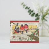 Vintage Drei Vögel und Weihnachtsfeier Postkarte (Stehend Vorderseite)