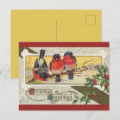 Vintage Drei Vögel und Weihnachtsfeier Postkarte (Vorne/Hinten)