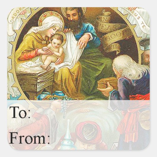 Vintage Drei-Wege-Männer Weihnachtsgeschenk-Tag Quadratischer Aufkleber (Vorderseite)