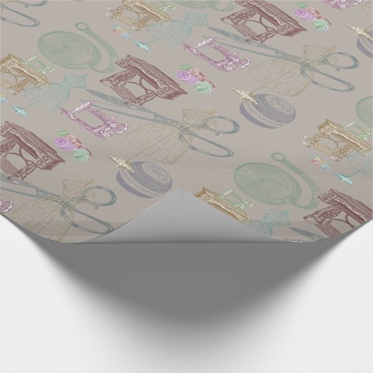 Vintage Dressmaker Scheren Nähtisch Geschenkpapier (Ecke)