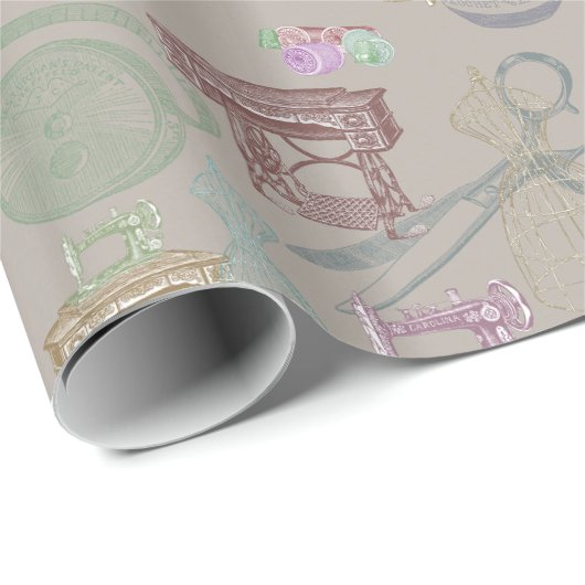 Vintage Dressmaker Scheren Nähtisch Geschenkpapier (Rolleneckpunkt)