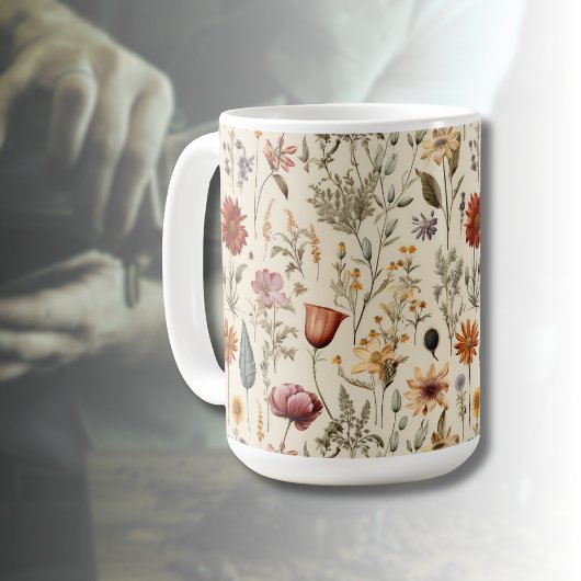 Vintage Dried Wildflower Burgundy Pink Yellow Kaffeetasse